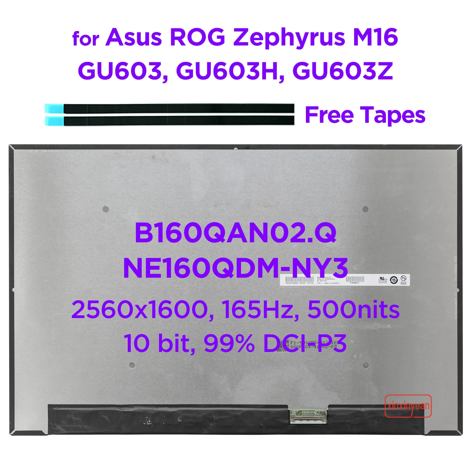 Dalle écran LCD LED 16 Pouces – Réf. B160QAN02.Q – Résolution 2560x1600 WQXGA 2.5K IPS 165Hz – Connecteur 40 Pins – Neuf