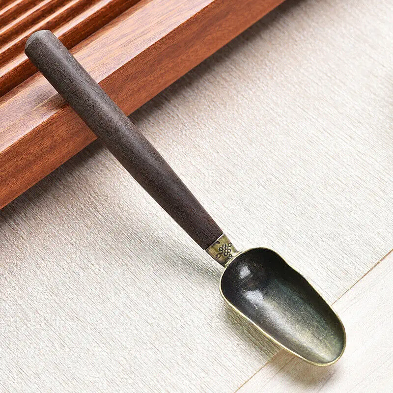 Tea Spoons Wooden Handle Tin Alloy Ebony Easy Clean