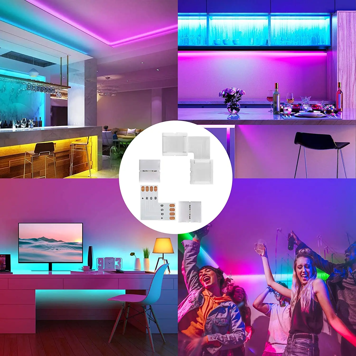 LED Strip Connectors L Shape 4-Pin LED Connectors 10mm Wide Right Angle Corner Connectors Solderless Adapter Connector Terminal For 3528/5050 SMD RGB
