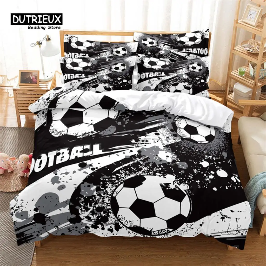 

Football Bedding Set for Boys, Competitive Sports, King Quilt Cover, Youth Children's Double Duvet Cover, Bedding Set