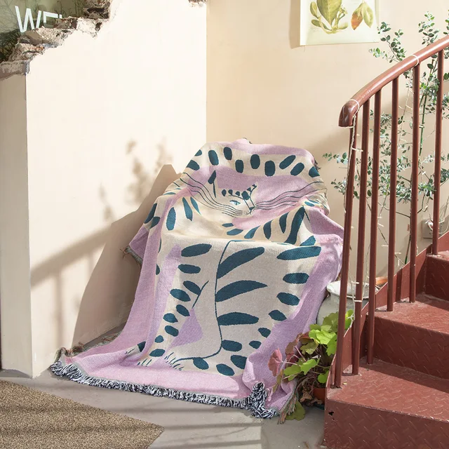 Textile City Ins Pink Girl Cat Pattern Throw Blanket Home Decorate Tapestry Sofa Cover Outdoor Camping Picnic Mat 130x160cm 5