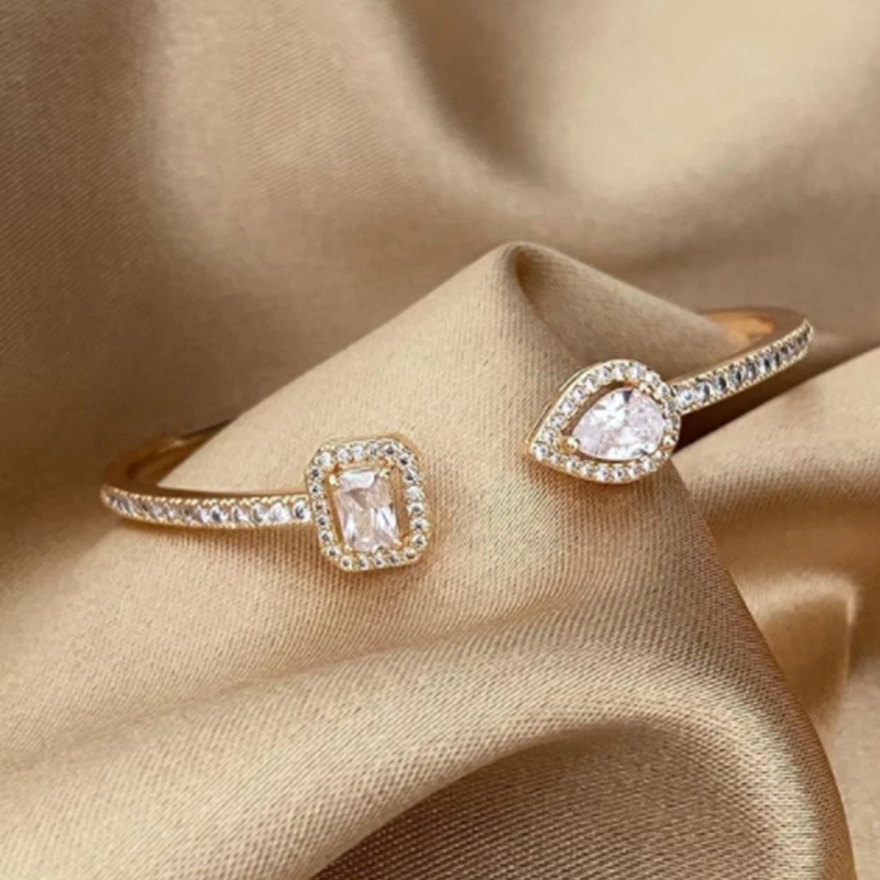 Star Moon Open Cuff Bracelet Accessories Gold Color Copper Micro Pave Zirconia Geometry Bangle for Women Men Fashion Jewelry