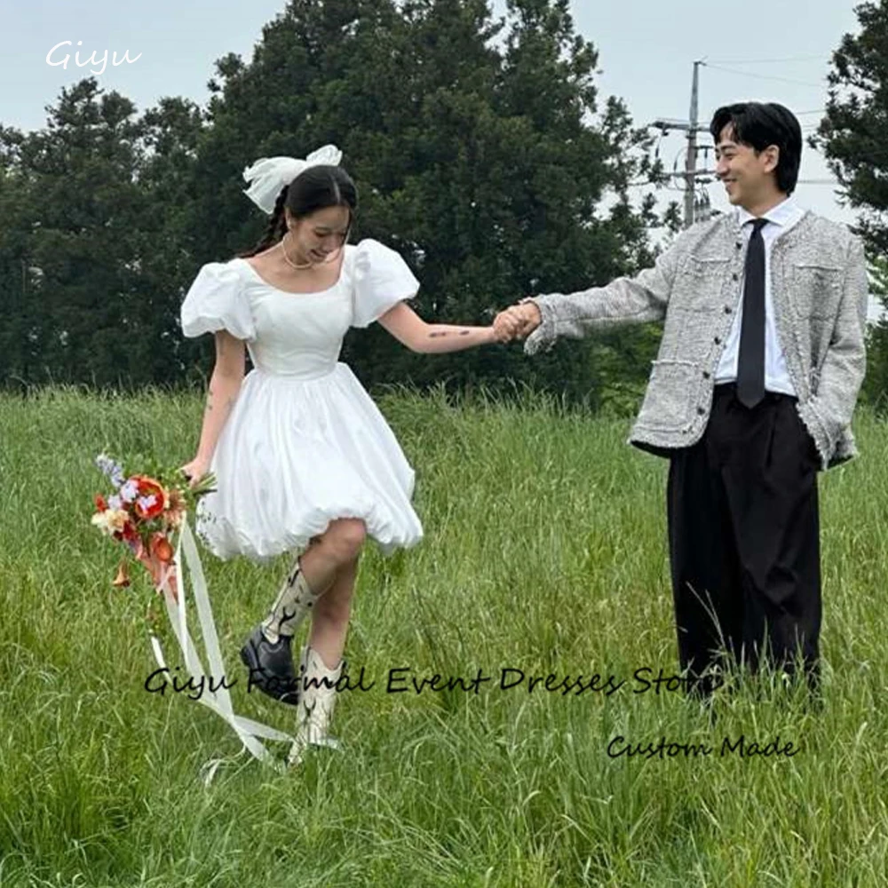 Короткие мягкие атласные свадебные платья Giyu Mini, корейское платье невесты с короткими рукавами-фонариками и квадратным вырезом, официальное строгое платье, фотосессия Короткие мягкие атласные свадебные платья Giyu Mini, корейское платье невесты с короткими рукавами-фонариками и квадратным вырезом, официальное строгое платье, фотосессия