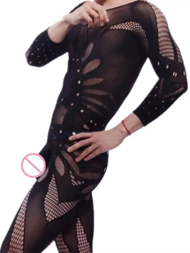 Men Open Crotch Bodystocking Sexy Lingerie Fishnets Bodystocking Underwear