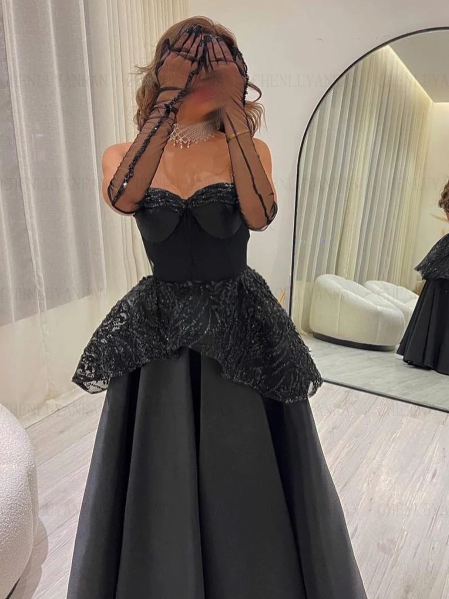 

Black Elegant Formal Occasion Dresses 2023 Sweetheart A-line Long Ball Gown Lace High Quality Evening Party Gowns فساتين الحفلات