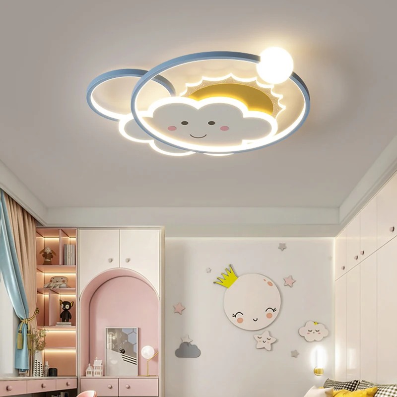 Luces de techo LED para habitación de niños, luz de nube de arco iris de sol, dibujos animados creativos, lámparas de techo para dormitorio de niño pequeño y Niña