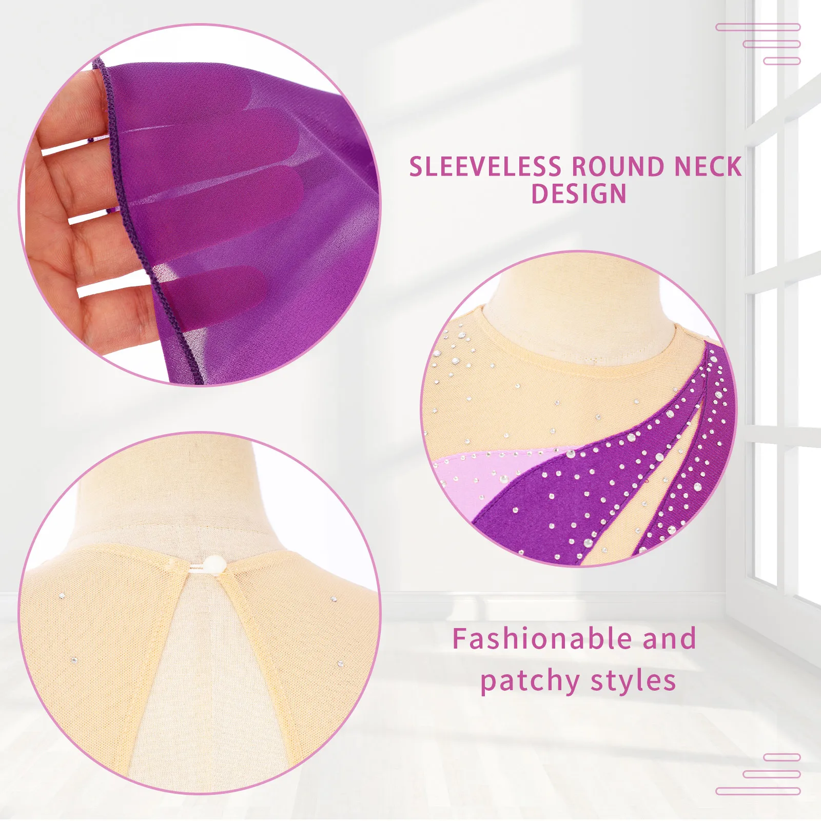 Figure Skating Dress for Kids Girls Performance Costumes Rhinestone Mesh Splice Ballet Lyrical Dance Dresses Gymnastics Leotards ballet leotard,dance leotard,ballet dress,girls dance costumes