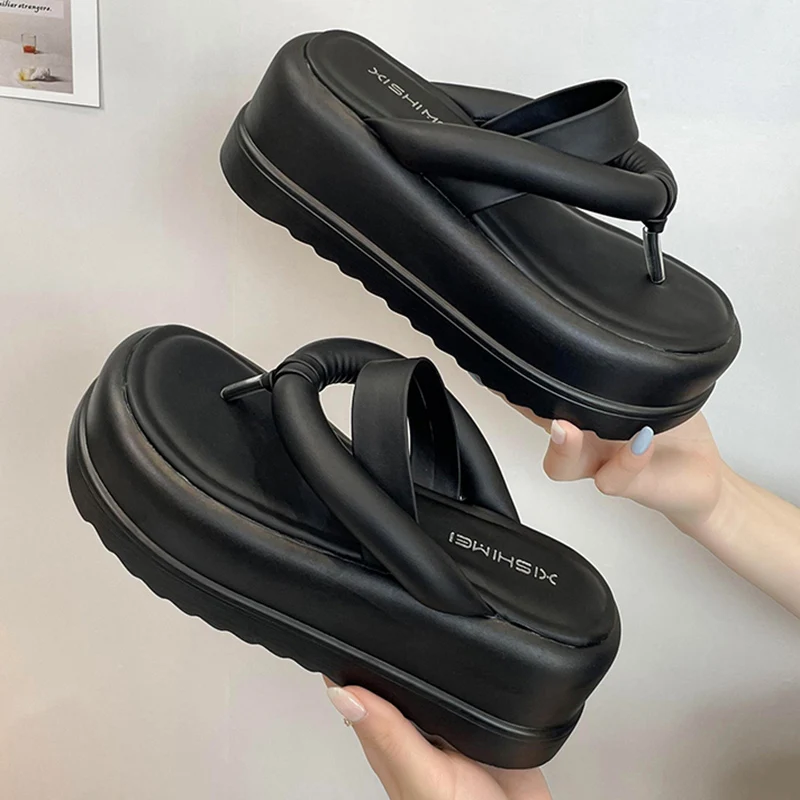 

Summer Women Sandals Luxury Round Toed Platform Flip Flops Girls Women's Slippers Thick Sole Outdoor Women's Casual Slides Shoes