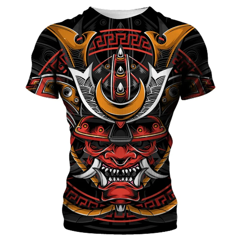 2024 Fashion Samurai Mask Graphic T-shirts For Men Harajuku