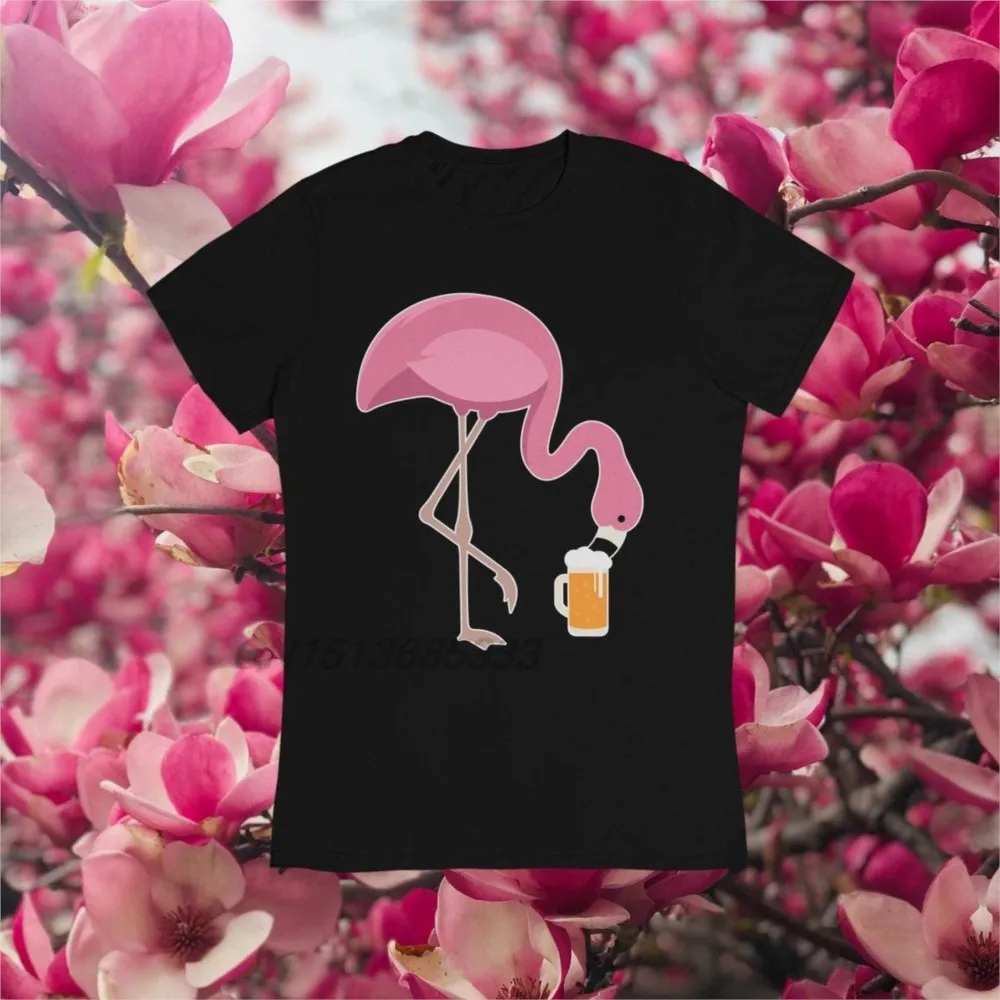 

Men Humor Flamingo Drinking Beer Printed T Shirts Unisex Comfy Cotton Oversized Clothing Vintage Graphic Male Tops New Arrivals