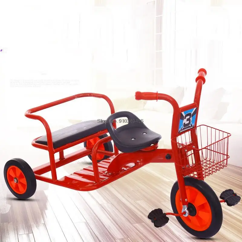 Bicicleta Niño Años Triciclo Tándem Doble Asiento Para Niños 2-8 Años  Cochecito Con Mango Dirigible Y Ruedas De Goma Antigolpes Triciclo