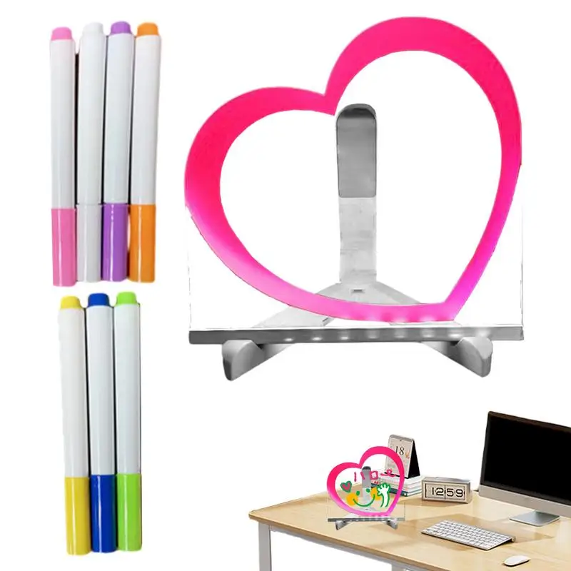 

Clear Acrylic Dry Erase Board Heart Design Planning Boards With 7 Color Marker Creative Dry Erase Board Reusable LED Light