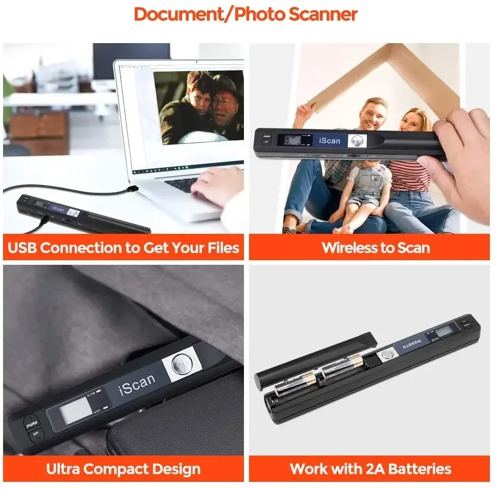 Portable Handheld iScan A4 Scanner 900DPI HD Mini Scanner for School Home Business Scan USB Type-C Document Photos Scanners - 2
