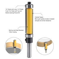 Flush Trim Router Bit with Top and Bottom Bearing 1‑1/2inch H * 1/4inch Shank Woodworking Tool Router Bit Straight Router Bit 2