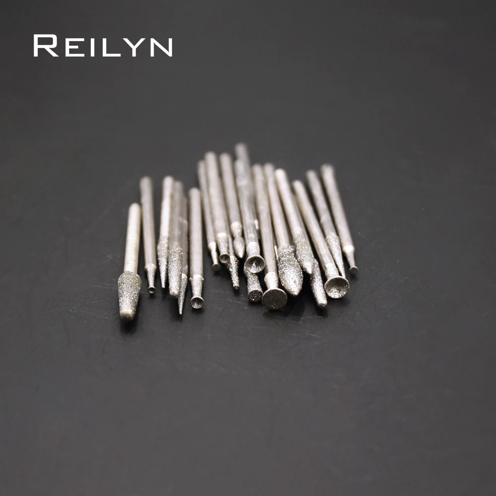 그라인딩 비트 다이아몬드 버 드레멜 연마 헤드, 회전 도구 조각, 유리 옥 스톤, 2.35mm 생크, 80 개/세트