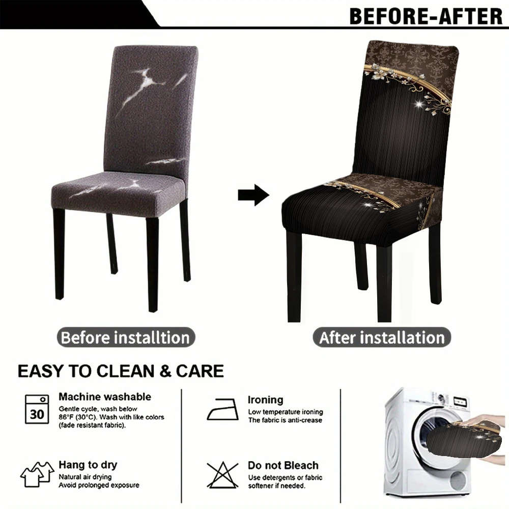 Brown Jacquard Dining Chair Covers – Stretch Seat Protectors (4/6 Pack) 3