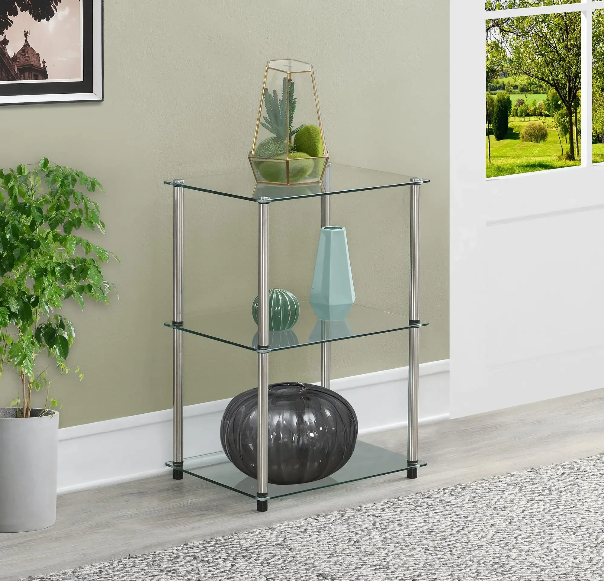 

Convenience Concepts Designs2Go Classic Glass Tall 3 Tier End Table, Glass