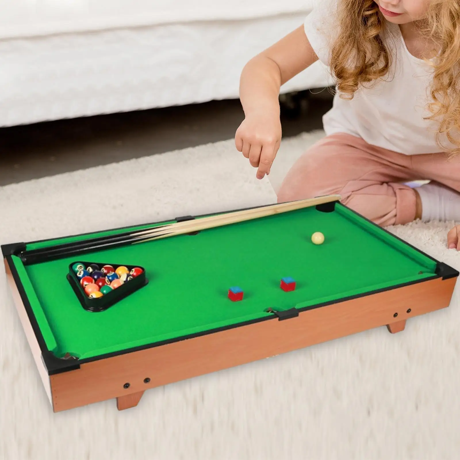 Kids Pool Table Set Desktop Snooker Table Playroom Portable Small Tabletop Billiards Table for Adults Family