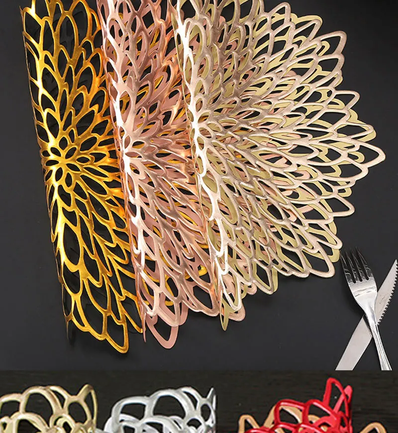 PVC Hibiskusblüten-Tischset, hohle Tischunterlage, Untersetzer, isolierende Untersetzer, Tischschalen-Untersetzer, Heimtischmatten, Deko – Detail 3