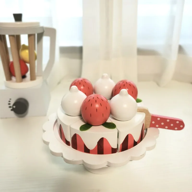 

Wooden children's early education home toys simulation strawberry cake cut to see the game cut music