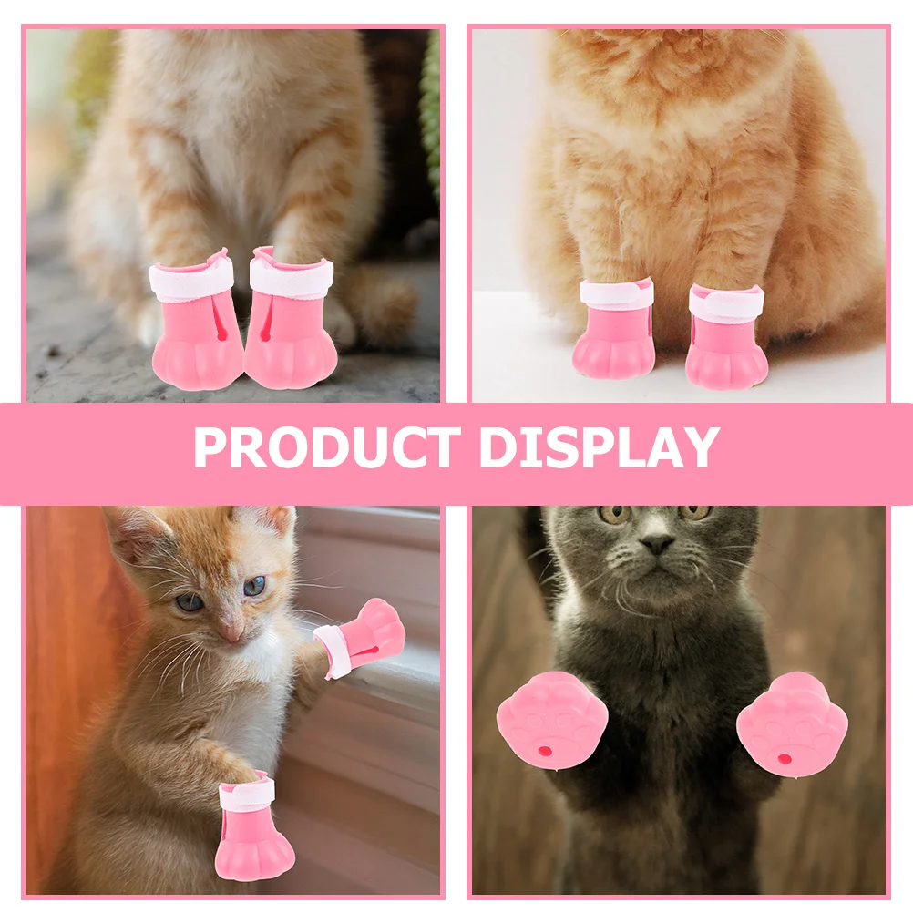 4 Pcs Cat Feet Nail Caps Silicone Shoes Boots Anti Scratch Large Adjustable Sticky Strap Water Holes Protective Claw