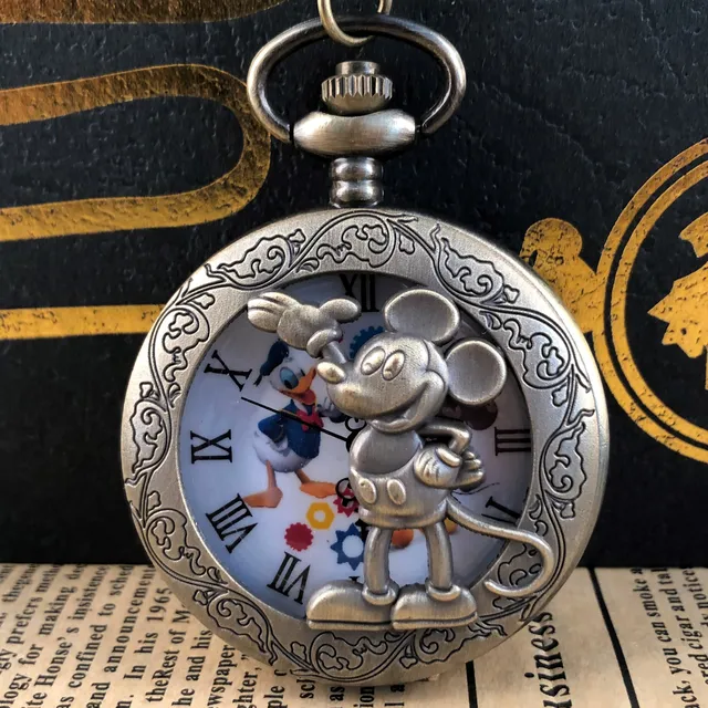Classic Hollow Cartoon Mouse Quartz Pocket Watch A Vintage Timepiece
