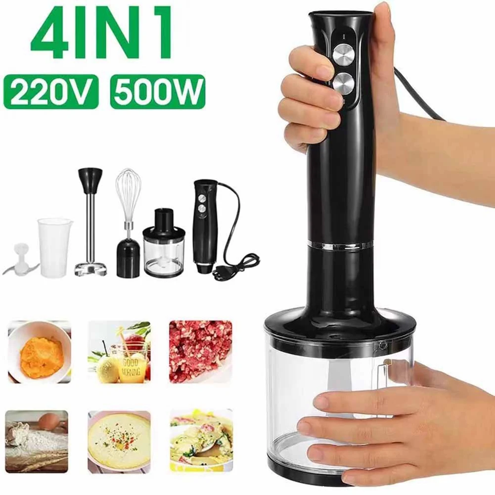 

4 in 1 High Power Immersion Hand Stick Blender Mixer Includes Chopper and Smoothie Cup Stainless Steel Ice Blade EU Plug