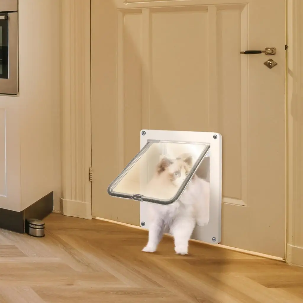 플라스틱 고양이 문, 4방향 잠금 기능이 있는 애완동물 터널 플랩, 실내외 벽 및 창문에 설치하기 쉬움
