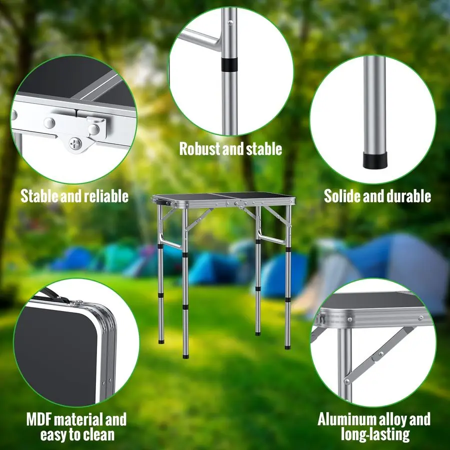 2ft Adjustable Folding Aluminum Camping Table 6