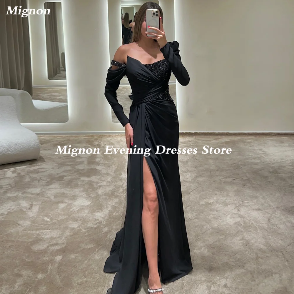 

Mignon Satin Mermaid Off-the-shoulder Neckline Prom Gown Ruffle Floor-length Formal Elegant Evening Party Dress for Women 2023