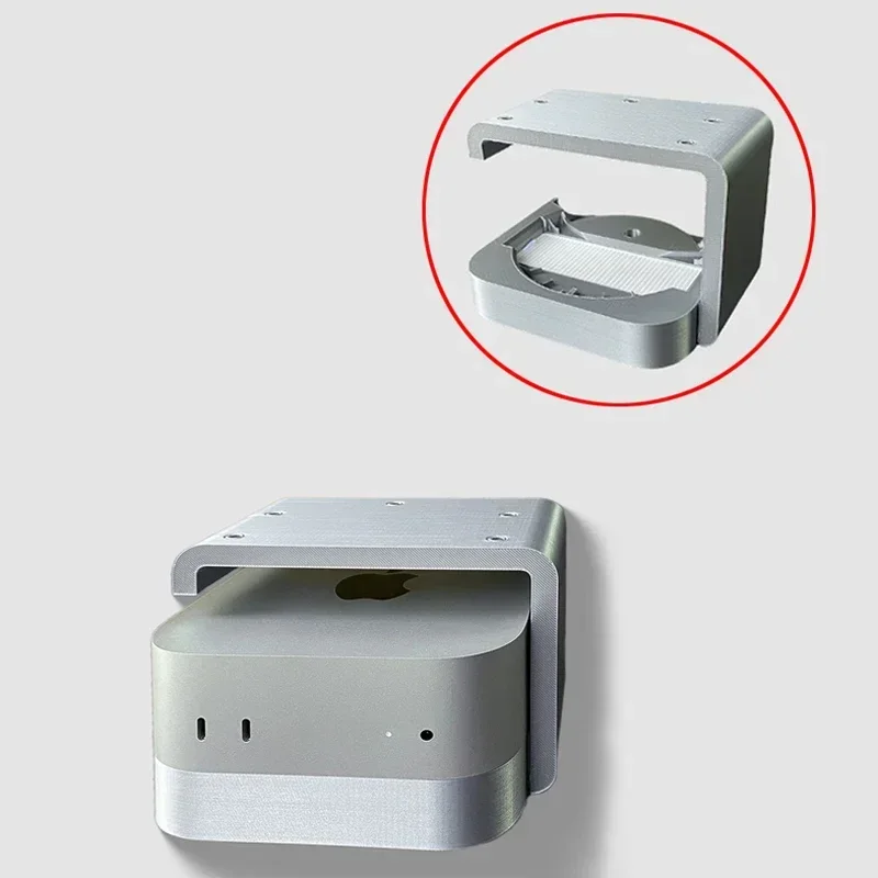 1Set Hanging Bracket for Mac Mini M4 Dustproof Anti Pet Hair PLA Host Hanger with HEPA Filter Screws Silvery PC Base Holder