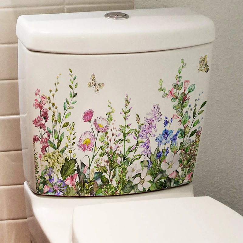 

Various Green Plants Flowers Butterfly Wall Sticker Bathroom Toilet Decor Decals Living Room Cabinet Home Decoration Self Adhesi
