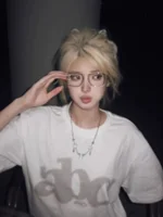 Pure Cotton American Retro White ort Sve T-irt Women Summer New Oversize Couple Clothes f Sve Top round Ne