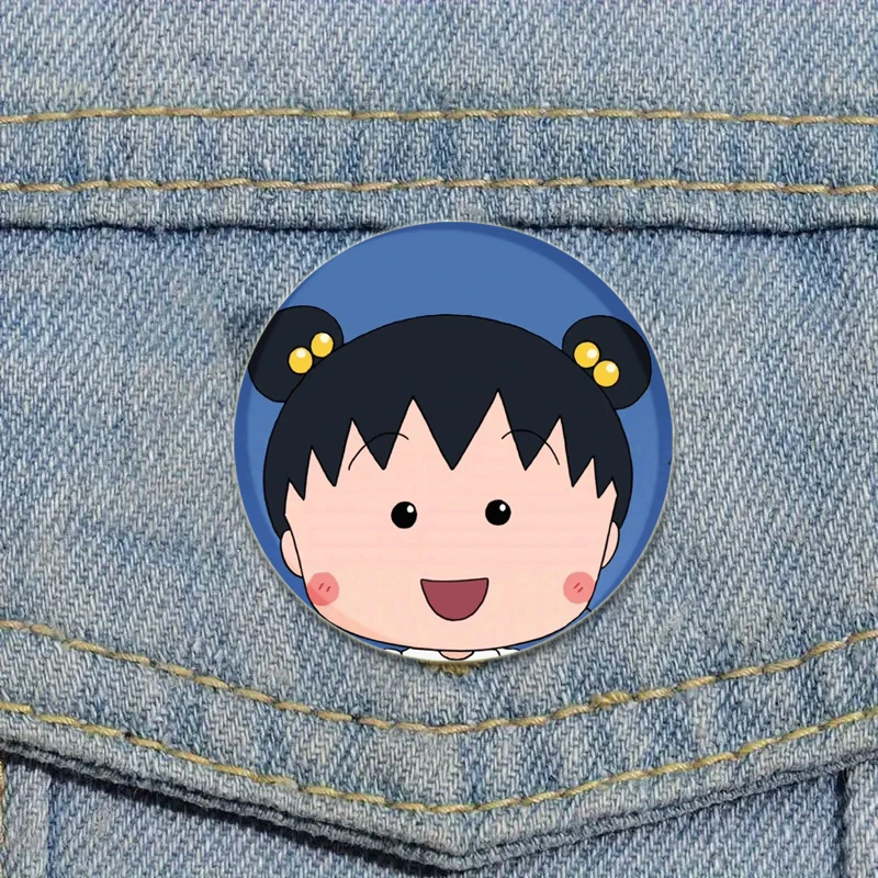 Chibi Maruko chan Pin Round Cute Cartoon Snap-in Brooches for