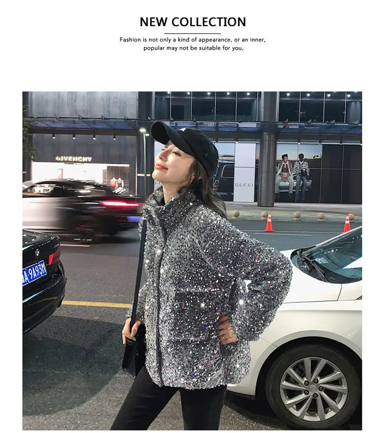 Sequined White Duck Down Short Down Jacket Women Thicken Parkas 2025 New Fashion Down Jacket Women Korean Loose Parka Coat