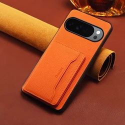 Leather Phone Case with Removable Magnetic Card Pocket and MagSafe - Compatible Wallet Stand - Google Pixel 8 Pro (Orange)