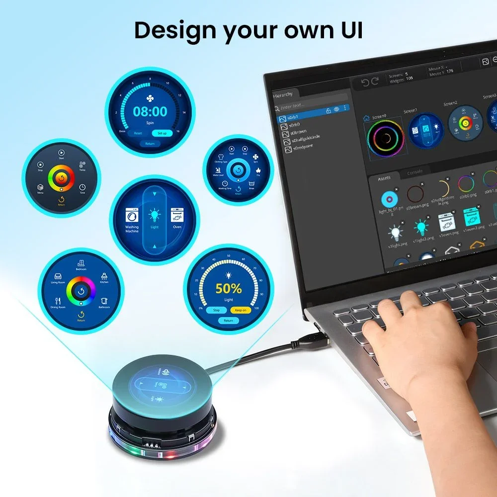 Elecrow CrowPanel 1.46'' ESP32 로터리 디스플레이 360×360 IPS 라운드 터치 노브 스크린 WiFi BLE HMI 모듈(Arduino LVGL용)