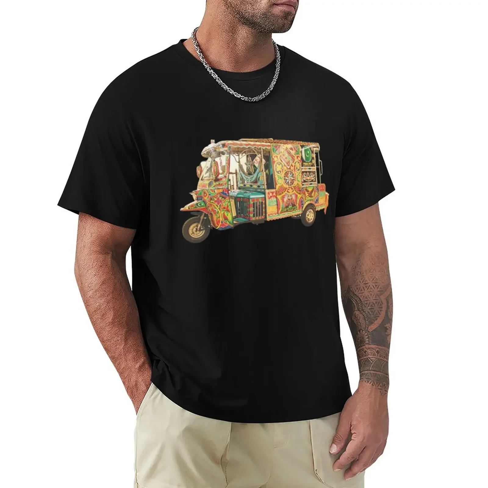 Truck Art Unique Style - Desi Touch - Qingqi Rickshaw - Pakistani Local Transport T-Shirt Anime Clothes Mens Vintage T-Shirt