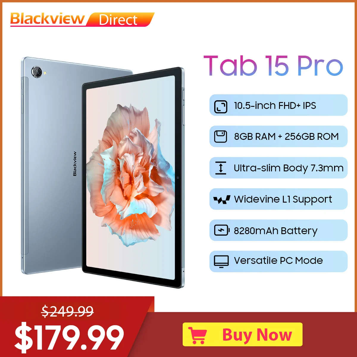 Blackview Tab 15 Pro - Blackview Tablette Tactile 10 256 Go, Batterie