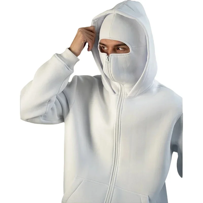 Erkek yüz maskesi kapüşonlu üst, rüzgar geçirmez polar astarlı üst, günlük kapüşonlu üst