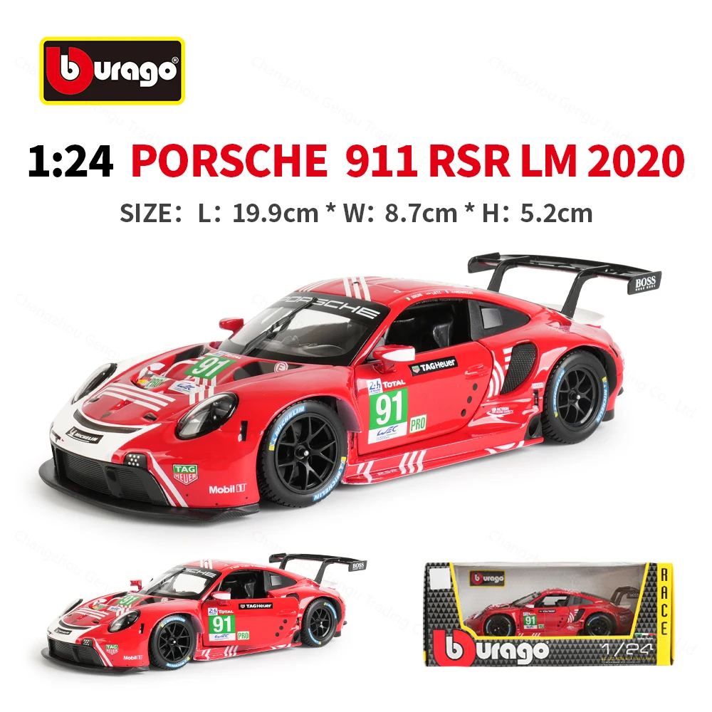 Bburago 1:24 2020 Porsche 911 RSR LM Sports Car Static Die Cast Vehicles Collectible Model Car Toys