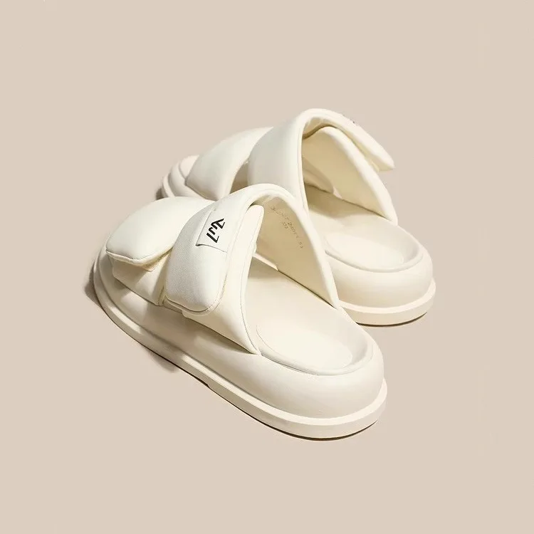 

Female Shoes House Slippers Platform Loafers Summer Clogs Woman Low Slides 2024 Soft Beach Flat Fabric Rubber Hoof Heels Rome Ca