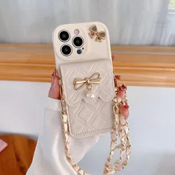 Pearl Bow Rope Chain Wallet Phone Case with Elegant Design for Realme 9 Pro Plus 5G (White)