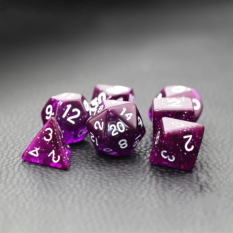 7Pcs/Set Purple and Red Starry Sky Dice D&D COC Dice D4 D6 D8 D10 D% D12 D20 Table Games DND RPG Set