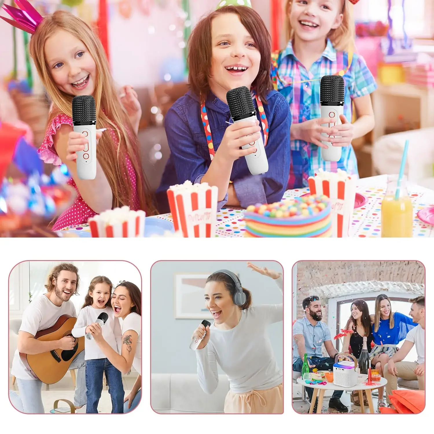 Microphone Karaoke Machine Portable Bluetooth 5.3 PA Speaker System with 1-2 Wireless Microphones Home Family Singing Machine images - 6