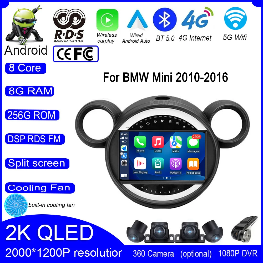 

9 дюймов Android 13 для BMW Mini 2010 2011 2012 - 2016 4G + WIFI DSP IPS автомобильное радио видео мультимедийный плеер Carplay GPS навигация