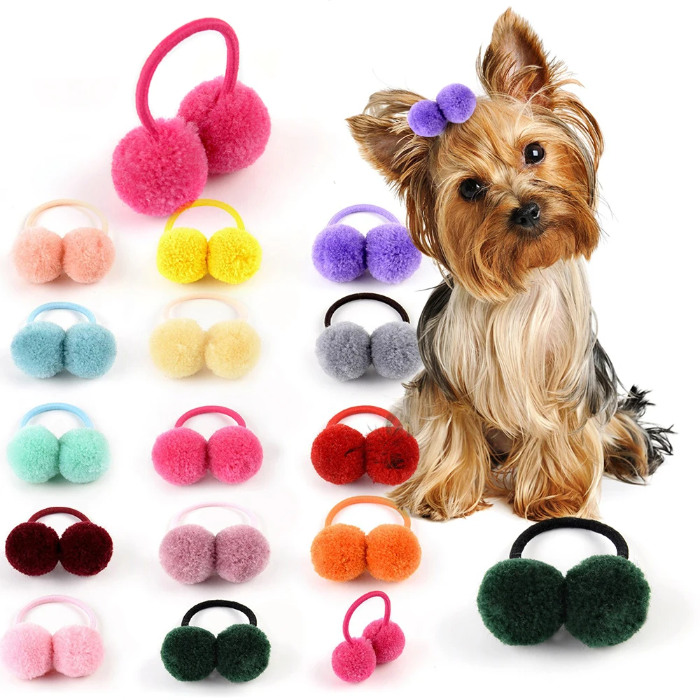 

10/20pcs Small Dog Bows Yorkshire Doggy Grooming Bows Pet Hair Accessories Colourful Plush Ball Shape Pet Grooming Bows