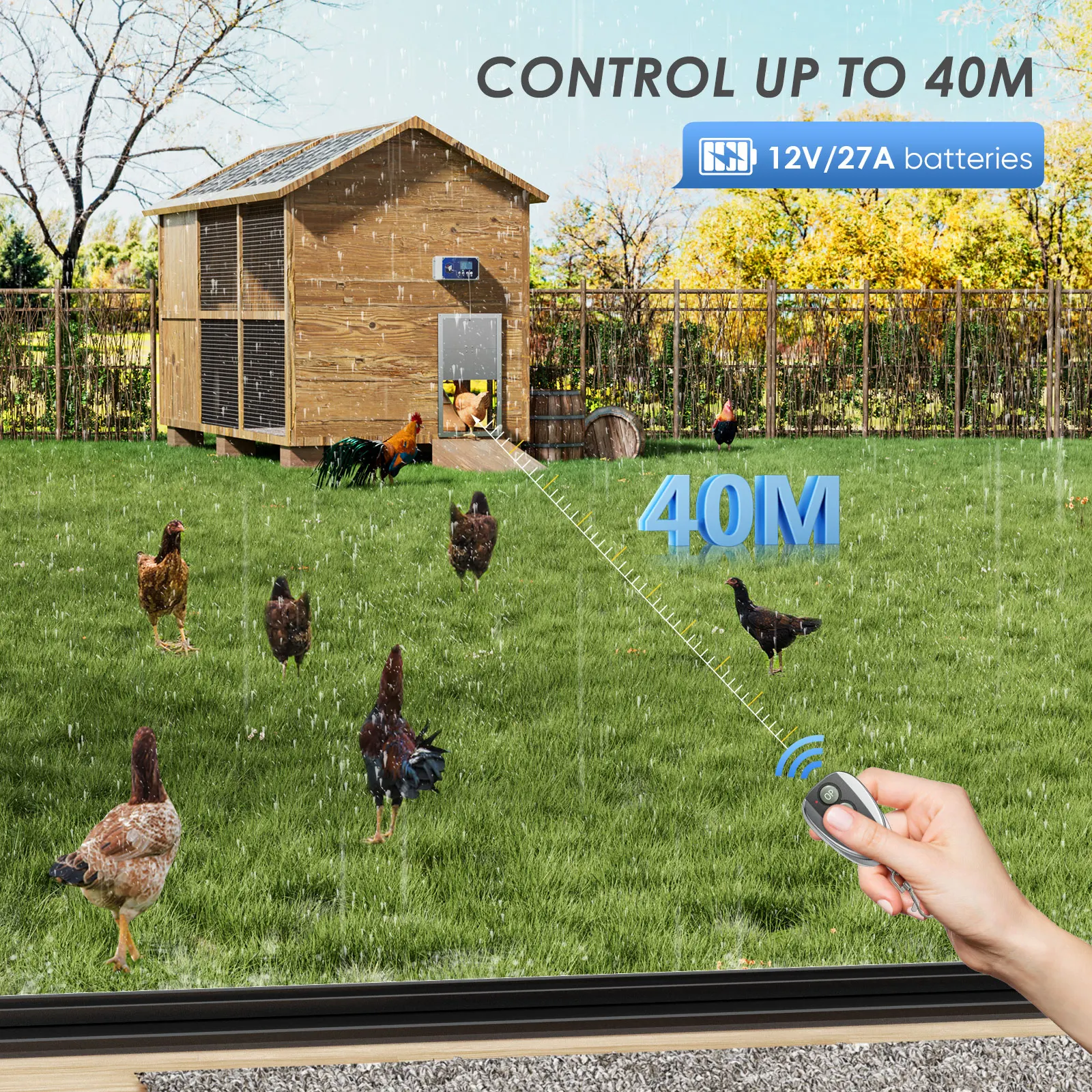 Automatic chicken coop door, latest style waterproof,with light&battery sensor,automatic chicken coop door remote control to 40M