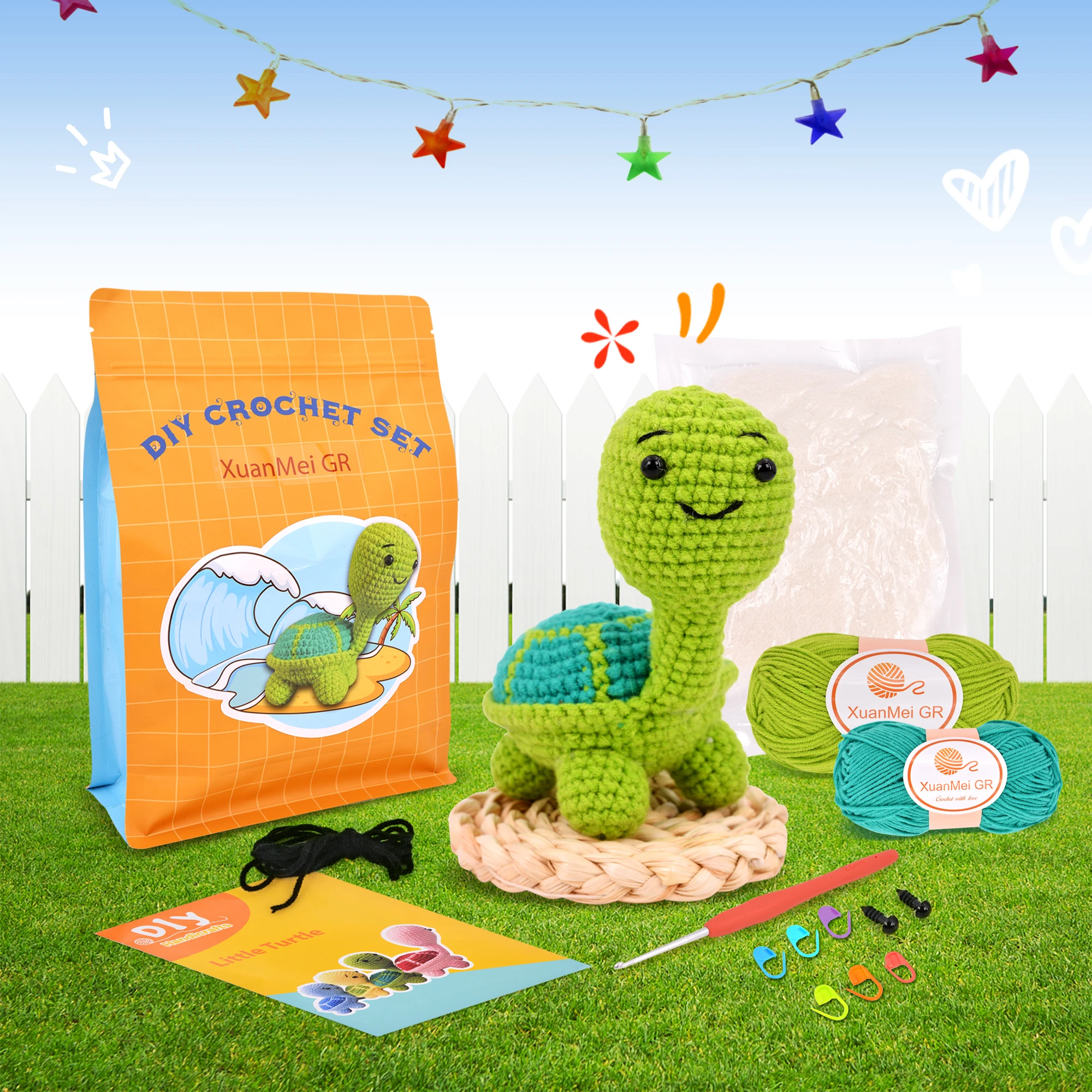 Crochet Kit for Beginners with Step-by-Step Video Tutorials for Adult Kids Teenagers Amigurumi Animals Turtle