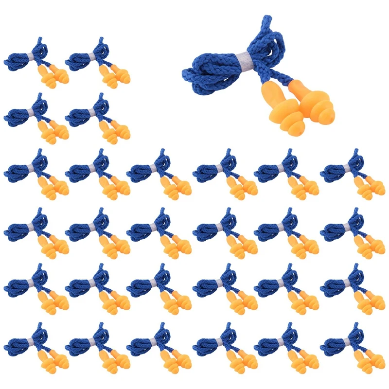 100 Pairs Individually Wrapped Non Toxic Soft Silicone Corded Ear Plugs Reusable Hearing Protection Rubber Earplugs 1
